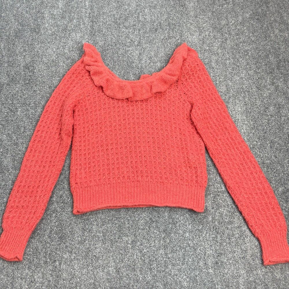 Anthropologie Sweater Womens Medium Ruffle Neck Waffle Knit Cropped Wool Blend - Picture 4 of 8